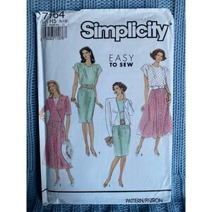 Simplicity 7164 Sewing pattern dress swing pencil skirt jacket 1980s size 6-14
